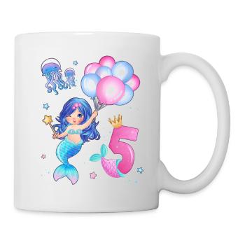 Meerjungfrau Geburtstags Shirt - Mädchen 5 Jahre - Tasse - Weiß - Rechts