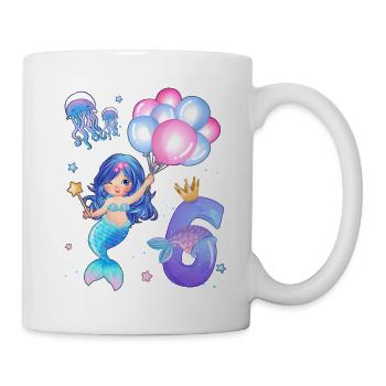 Meerjungfrau Geburtstags Shirt - Mädchen 6 Jahre - Tasse - Weiß - Rechts