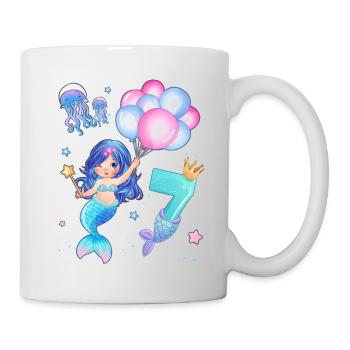 Meerjungfrau Geburtstags Shirt - Mädchen 7 Jahre - Tasse - Weiß - Rechts