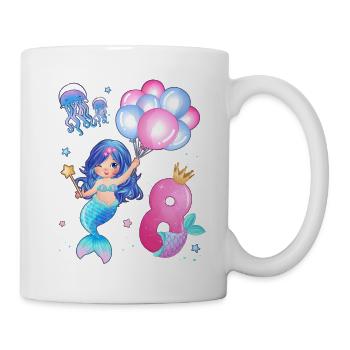 Meerjungfrau Geburtstags Shirt - Mädchen 8 Jahre - Tasse - Weiß - Rechts