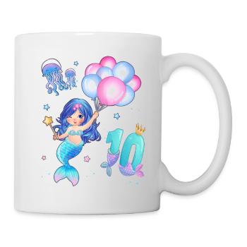 Meerjungfrau Geburtstags Shirt - Mädchen 10 Jahre - Tasse - Weiß - Rechts