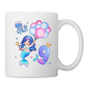 Meerjungfrau Geburtstags Shirt - Mädchen 9 Jahre - Tasse - Weiß - Rechts