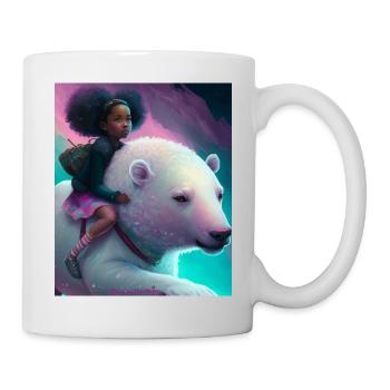 Black girl rides polar bear - Mug - white - Right