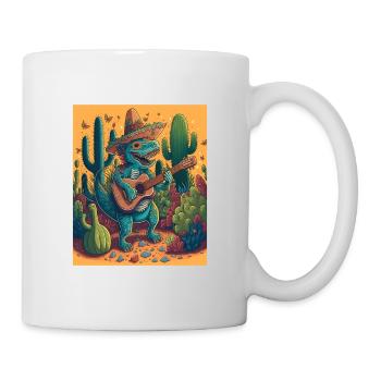 Dinosaur Lover Festive Dinosaur jouant de la guitare - Mug blanc - blanc - Droite