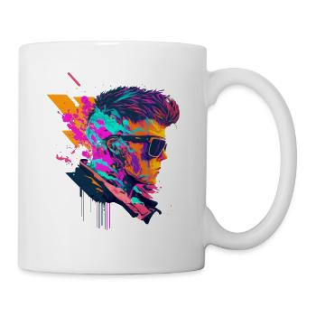 Pop-Art Rocker mit Sonnenbrille Abstrakte Kunst - Tasse - Weiß - Rechts