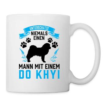 Mann mit Do Khyi Tibetmastiff Tibetdogge - Tasse - Weiß - Rechts