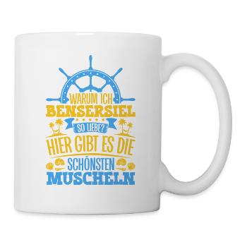Schöne Muscheln - Warum ich Bensersiel so liebe - Tasse - Weiß - Rechts