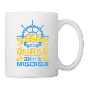 Schöne Muscheln - Warum ich Ueckermünde so liebe - Tasse - Weiß - Rechts