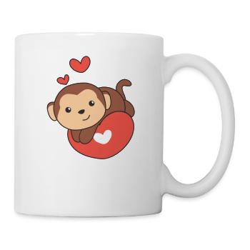 Affe zum Valentinstag süße Tiere mit Herzen - Tasse - Weiß - Rechts