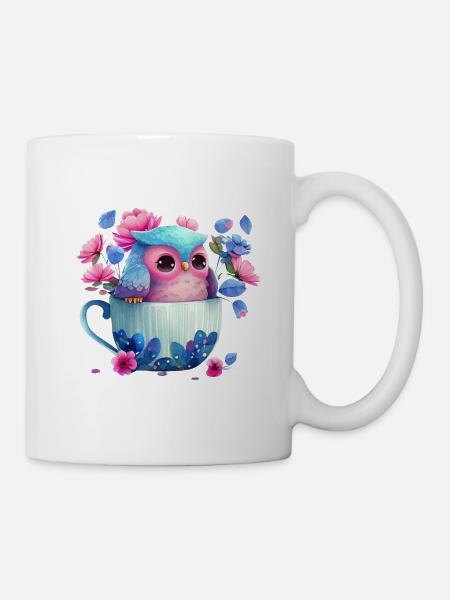 hibou animal doux oiseau sauvage zoo forêt nature enfant - Mug blanc - blanc