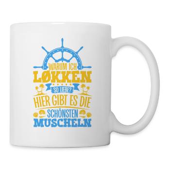 Schöne Muscheln - Warum ich Løkken so liebe - Tasse - Weiß - Rechts