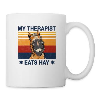 Mein Therapeut isst Heu Pferde Reiter Design - Tasse - Weiß - Rechts