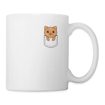 Katze in Tasche süße Katzen in Brusttasche - Tasse - Weiß - Rechts