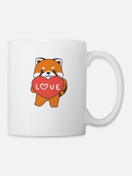 Panda roux pour la Saint-Valentin animaux mignons avec des cœurs - Mug blanc - blanc