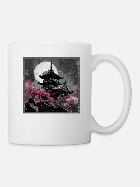 Temple japonais vintage des fleurs de cerisier Sakura - Mug blanc - blanc