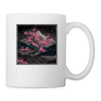 Vintage Japanische Sakura Kirschblüten Tempel - Tasse - Weiß - Rechts