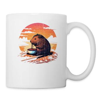 Capybara Essen Ramen Retro Vintage Lustiges Nagetier - Tasse - Weiß - Rechts