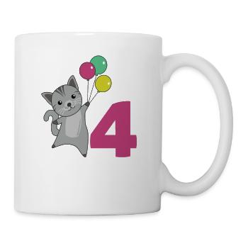 Katze vierter Geburtstag Luftballons für Kinder - Tasse - Weiß - Rechts