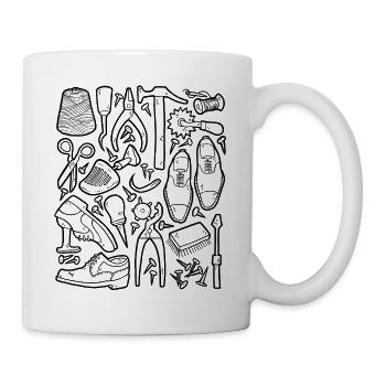 Schuster, Schuhmacher Doodles - Leisten, Werkzeug - Tasse - Weiß - Rechts