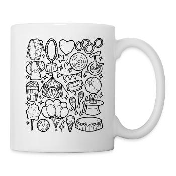 Zirkus - Doodles - Artisten, Akrobaten, Zirkuszelt - Tasse - Weiß - Rechts