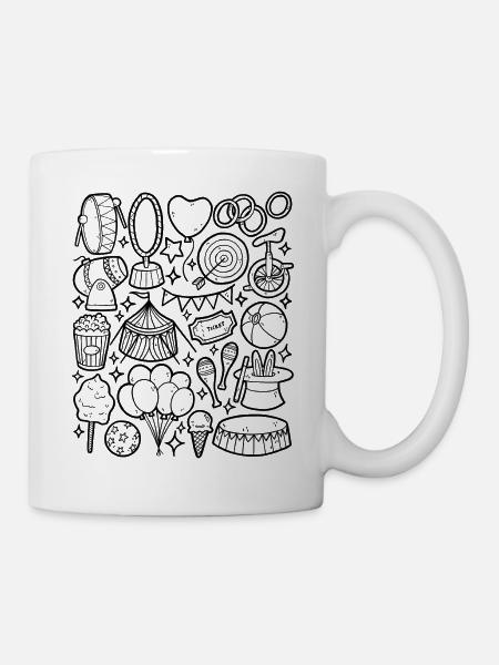 Zirkus - Doodles - Artisten, Akrobaten, Zirkuszelt - Tasse - Weiß
