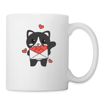 Katze zum Valentinstag süße Tiere mit Herzen - Tasse - Weiß - Rechts