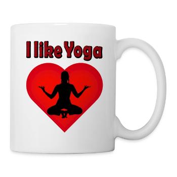 Ein Herz für Yoga zeigt Schneidersitz-Sukhasana - Tasse - Weiß - Rechts