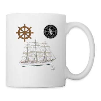 Sailing ship, full-rigged ship, compass, anchor, steering wheel - Mug - white - Right