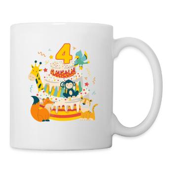4th Birthday Cake Animals Party Gift 4 Years Old - Tasse - Weiß - Rechts