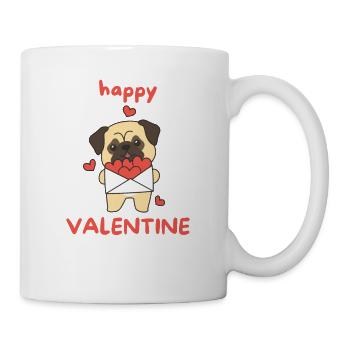 Mops zum Valentinstag süße Tiere mit Herzen - Tasse - Weiß - Rechts