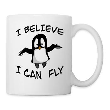 Lustiger Penguin, I believe I can fly, Shirt Comic - Mug - white - Right