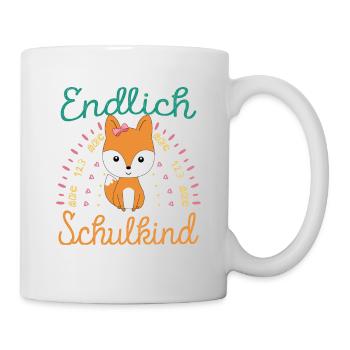 Einschulung Mädchen Fuchs Endlich Schulkind - Tasse - Weiß - Rechts