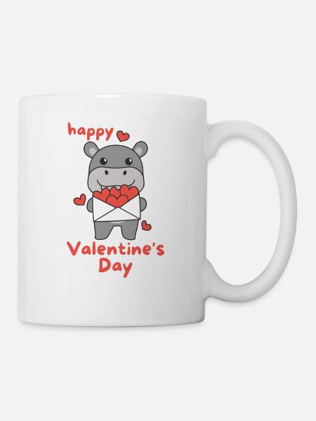 Hippo zum Valentinstag süße Tiere mit Herzen - Tasse - Weiß