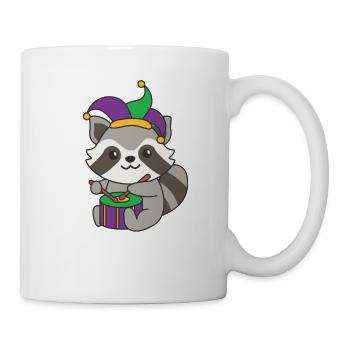 Fasching Waschbär mit Trommel Faschings Kostüm - Tasse - Weiß - Rechts