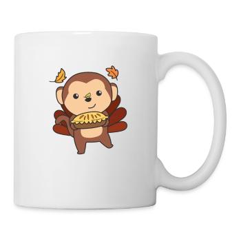 thanksgiving day outfits turkey monkey with pie - Mug - white - Right