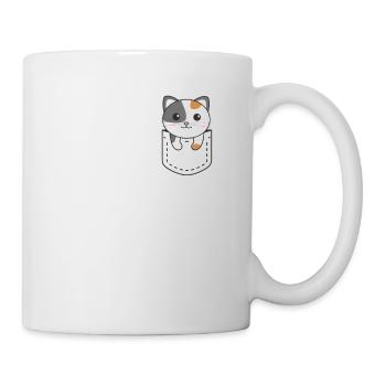 Katze in Tasche süße Katzen in Brusttasche - Tasse - Weiß - Rechts