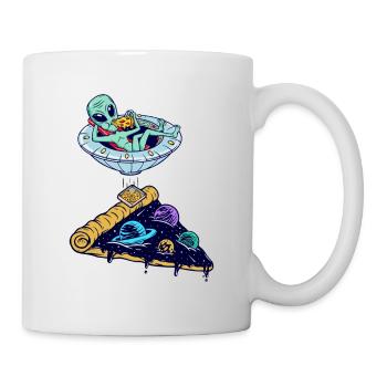 Alien eating pizza - Mug - white - Right