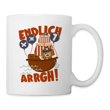 Piratenschiff Endlich 7 Jahre alt Geburtstag - Tasse - Weiß - Rechts