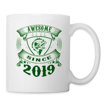 Awesome since 2019. Angel, Angler Geburtstag - Tasse - Weiß - Rechts