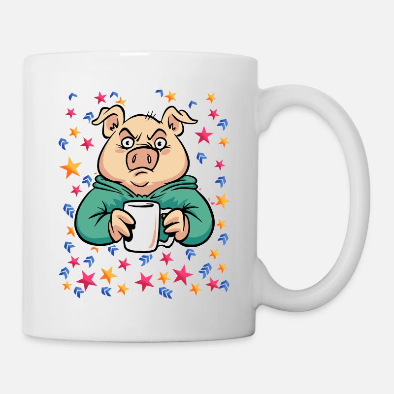 Schwein trinkt Kaffee - Tasse - Weiß