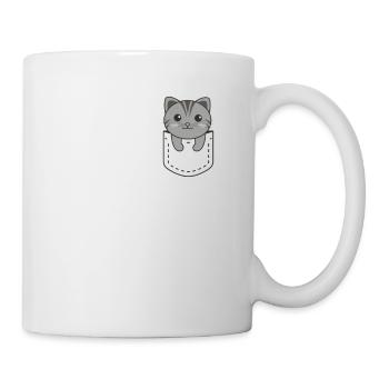 Katze in Tasche süße Katzen in Brusttasche - Tasse - Weiß - Rechts