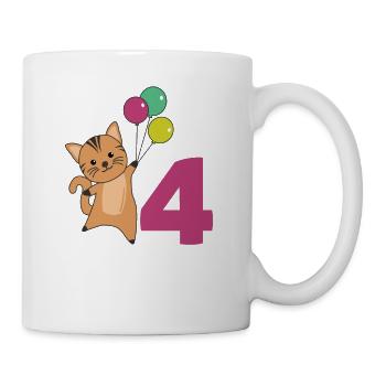 Katze vierter Geburtstag Luftballons für Kinder - Tasse - Weiß - Rechts