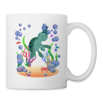 Turtle celebrates birthday party in the sea - Mug - white - Right