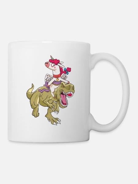 Einhorn reitet T-Rex - Tasse - Weiß