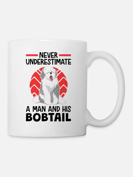 Mädchen mit Bobtail Altenglischer Bobtail - Tasse - Weiß