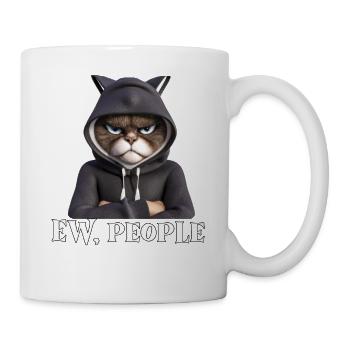 Evil-looking cat, with saying: Ew. People - Mug - white - Right