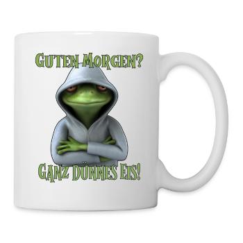 Witziger meme Frosch im Hoddie mit lustigem Spruch - Tasse - Weiß - Rechts