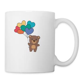 Regenbogen Herzen Pride LGBTQ Luftballons Bär - Tasse - Weiß - Rechts