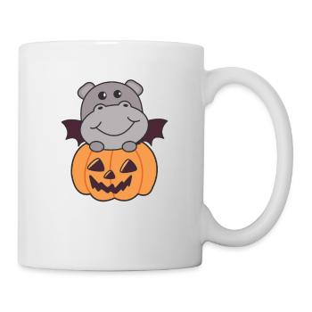 Hippo Halloween Kürbis Fledermaus Kostüm - Tasse - Weiß - Rechts