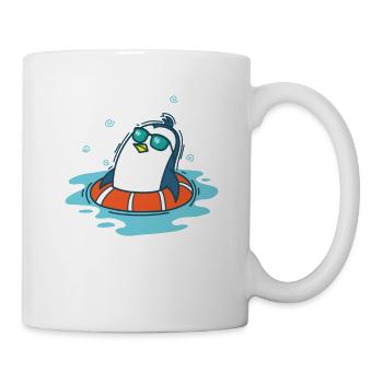 Pinguin beim Baden mit Schwimmreifen - Tasse - Weiß - Rechts